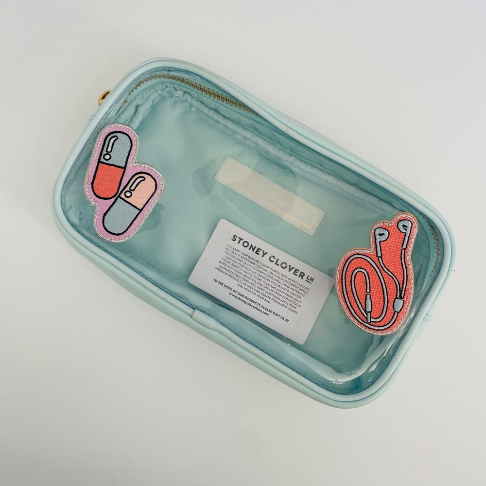 🛑 SOLD 🛑 Stoney Clover Lane - Classic Clear Small Pouch in Sky with Patches
